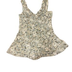 Vintage 90’s Blue Pacific Floral Romper Sage Green Pearl Buttons Large